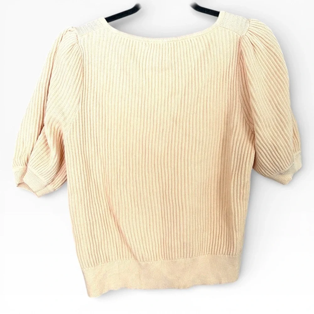 J.Crew Puff Sleeve Sweater Womens Peach Excellent Ribbed Cotton‎ Cashmere L